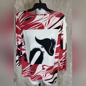 Peter Nygard Red and Black Artistic Long Sleeve Top